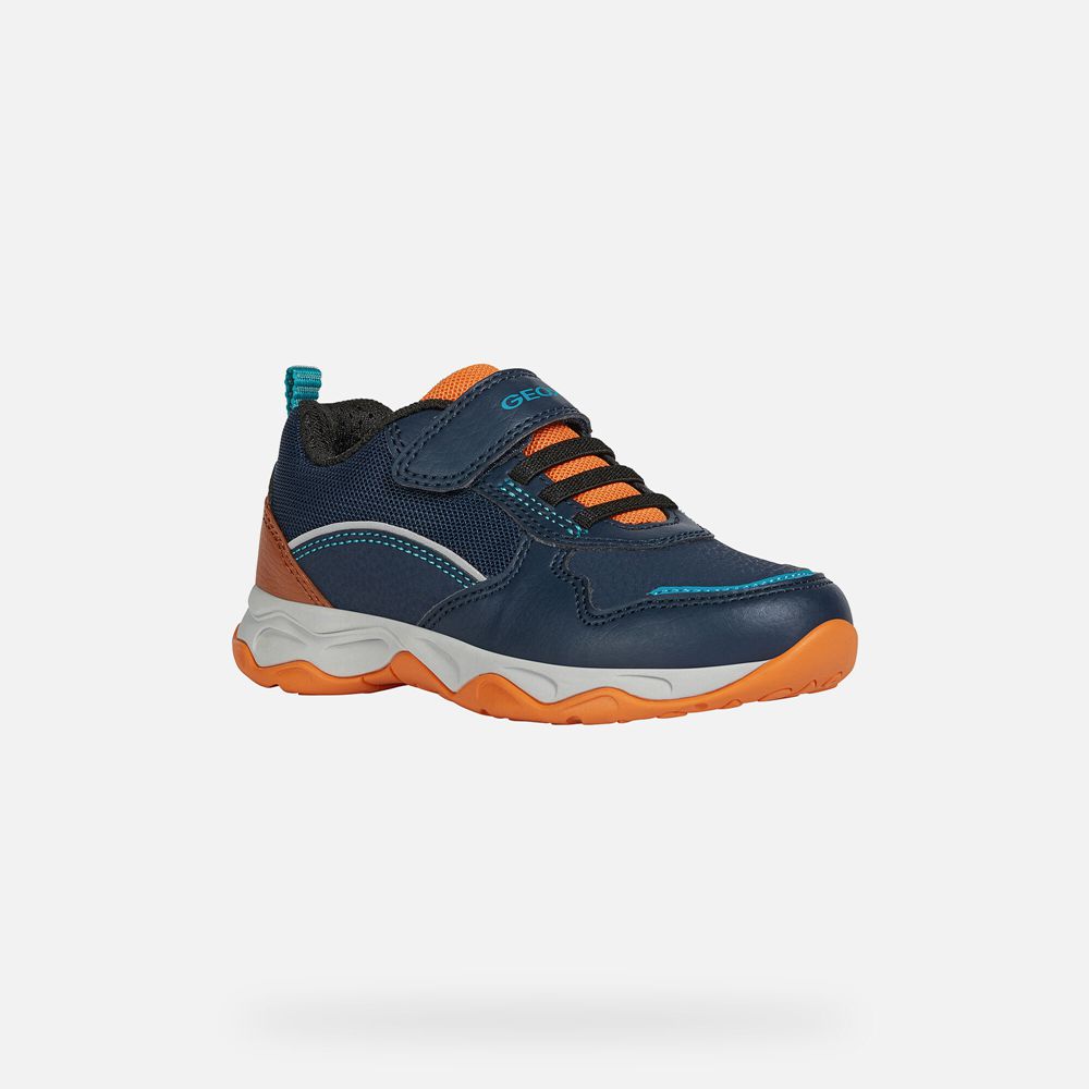 Tenis Geox Menino Azul Marinho/Laranja - Calco - HQEVO5396